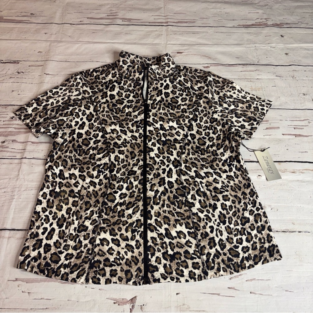 Zenergy By Chico's Full Zip Women's 3 XL Animal Print Short Sleeve Jacket Top